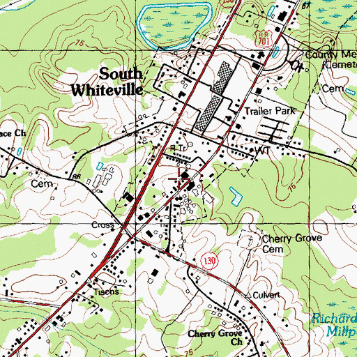 Topographic Map of Whiteville Plaza, NC