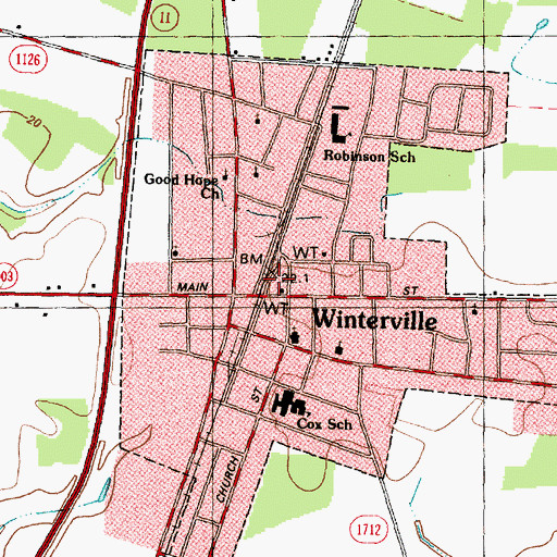 Topographic Map of Winterville Town Hall, NC
