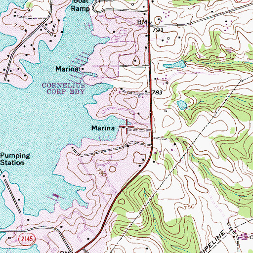 Topographic Map of Vineyard Point Marina, NC