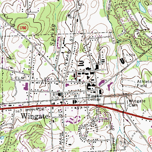 Topographic Map of Wingate Baptist Church, NC