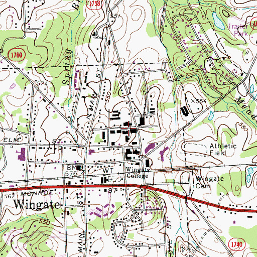 Topographic Map of Wingate College Alumni Hall, NC