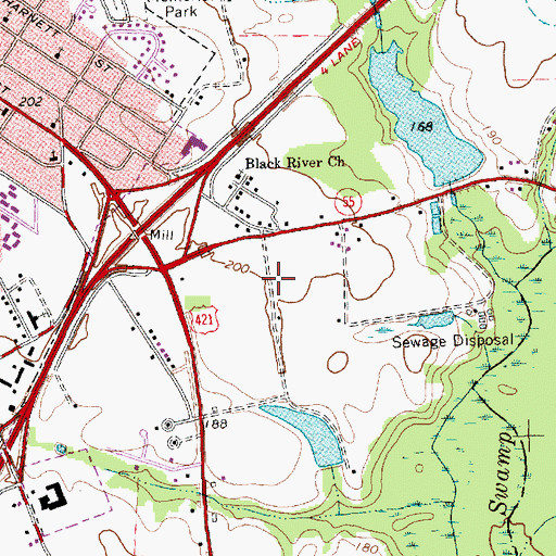 Topographic Map of Dunn Plaza, NC