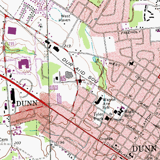 Topographic Map of Wayne Avenue Shopping Center, NC