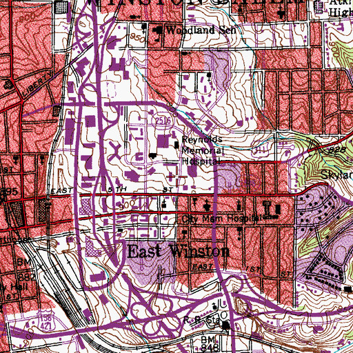 Topographic Map of East Winston Center, NC