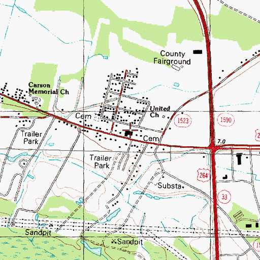 Topographic Map of Parkers Chapel F W B Church, NC