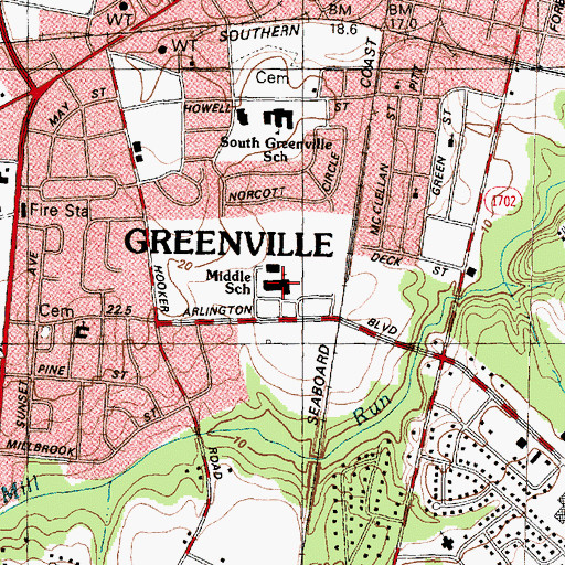 Topographic Map of Greenville Middle School, NC