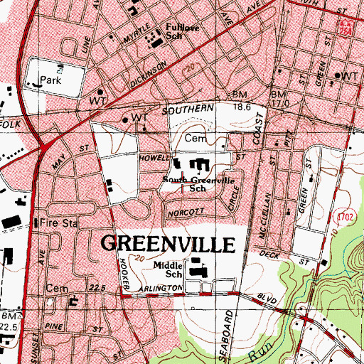 Topographic Map of South Greenville Park, NC