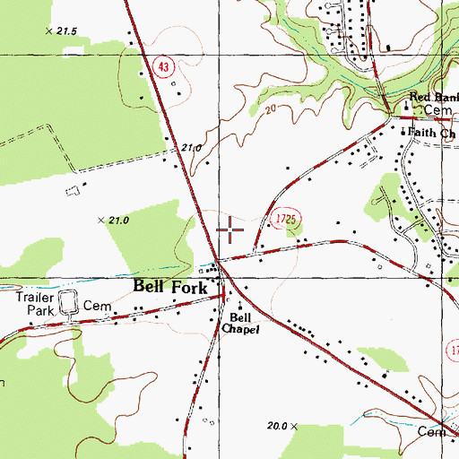 Topographic Map of Bells Fork Square Shopping Center, NC