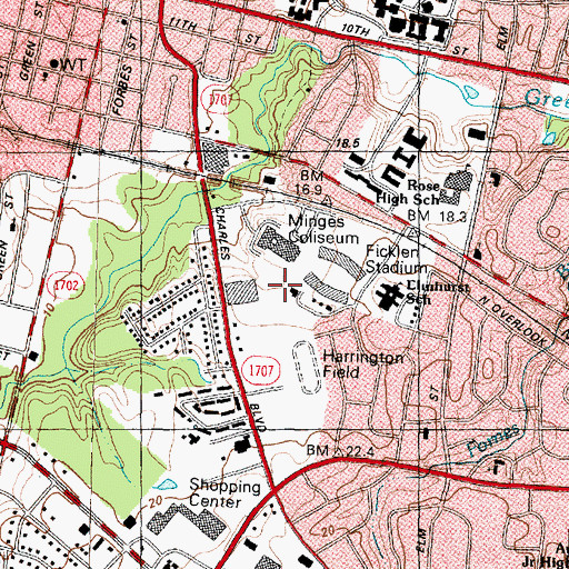 Topographic Map of ECU Athletic Field, NC
