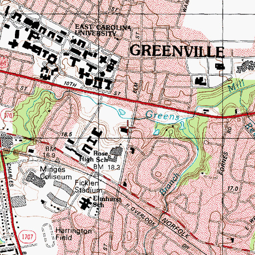 Topographic Map of Elm Street Park, NC