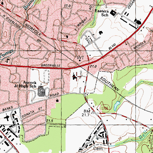 Topographic Map of The Memorial Baptist Church, NC