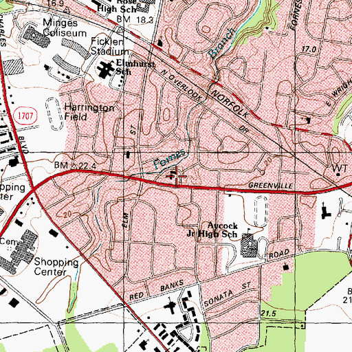 Topographic Map of Hooker Memorial Christian Church, NC