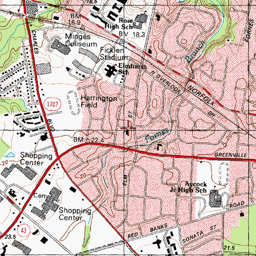 Topographic Map of Lutheran Church of Our Redeemer, NC