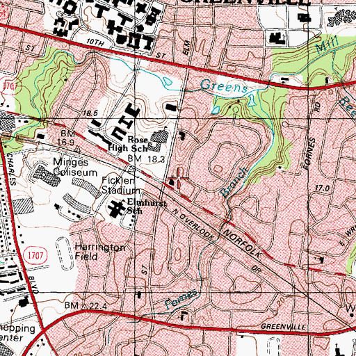 Topographic Map of First Presbyterian Church, NC