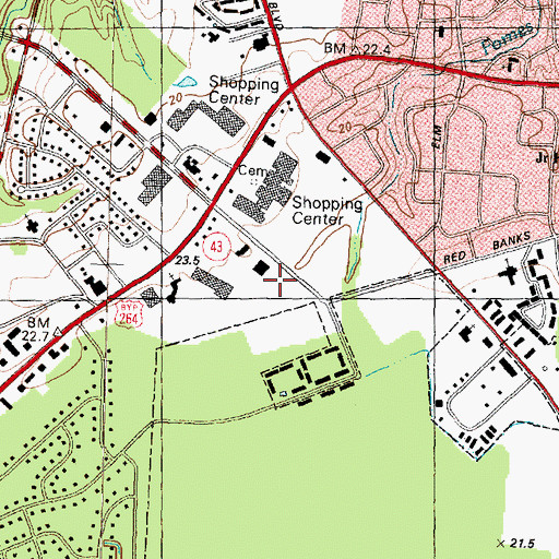 Topographic Map of Patricks Plaza Shopping Center, NC