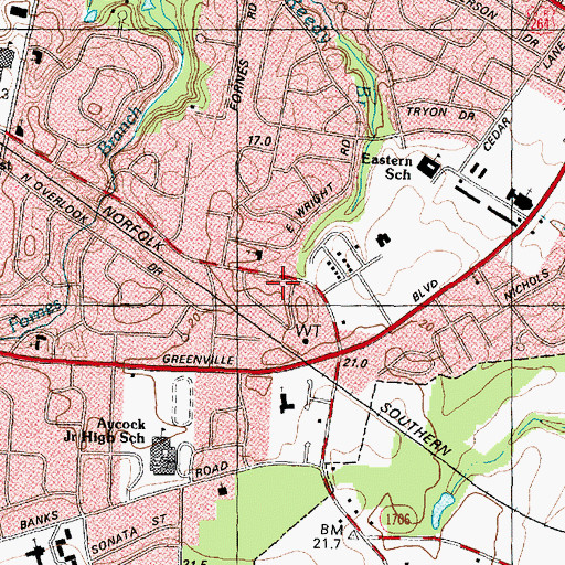Topographic Map of Congregation Bayt Shalom, NC