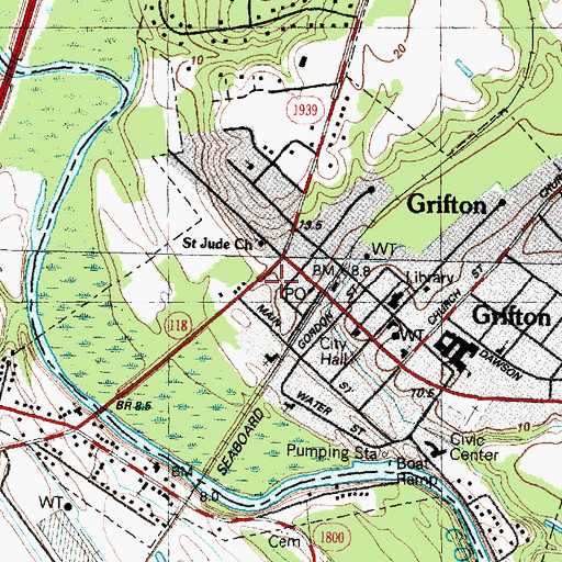 Topographic Map of Grifton Volunteer Fire Department, NC