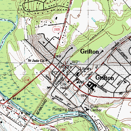 Topographic Map of Grifton School, NC