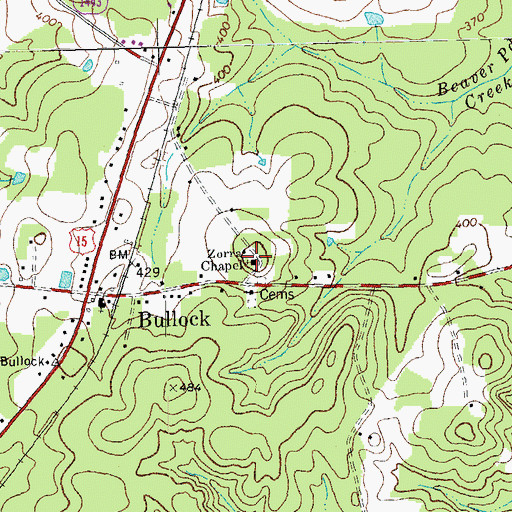 Topographic Map of Zorra Chapel, NC