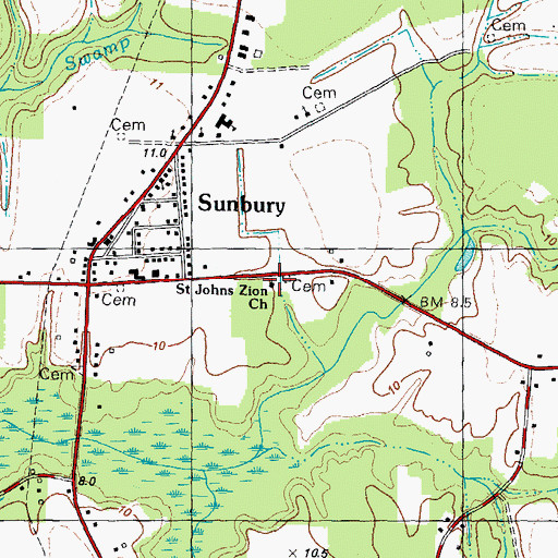 Topographic Map of Saint Johns Zion Church, NC
