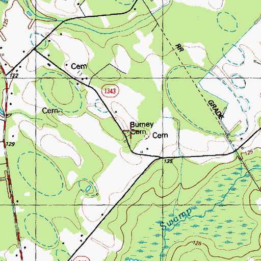 Topographic Map of Burney Cemetery, NC