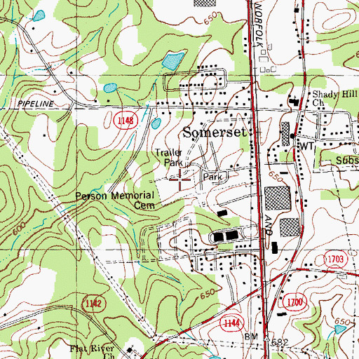 Topographic Map of Person Memorial Cemetery, NC