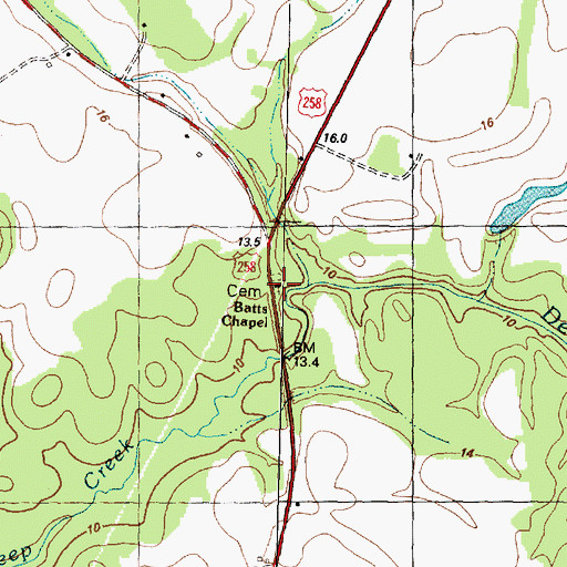 Topographic Map of Batts Chapel, NC