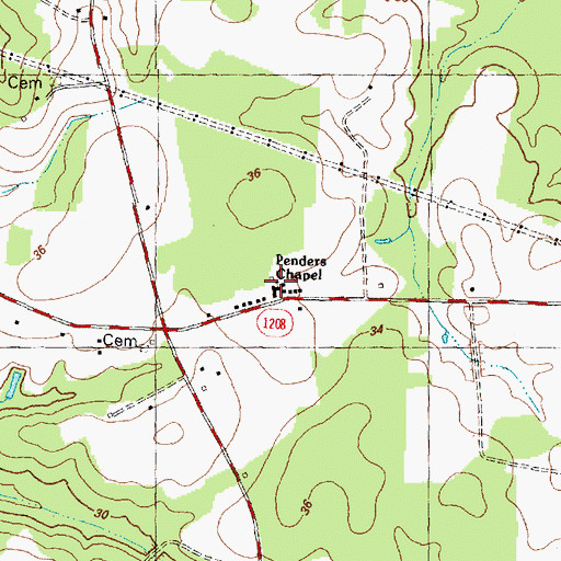Topographic Map of Penders Chapel, NC