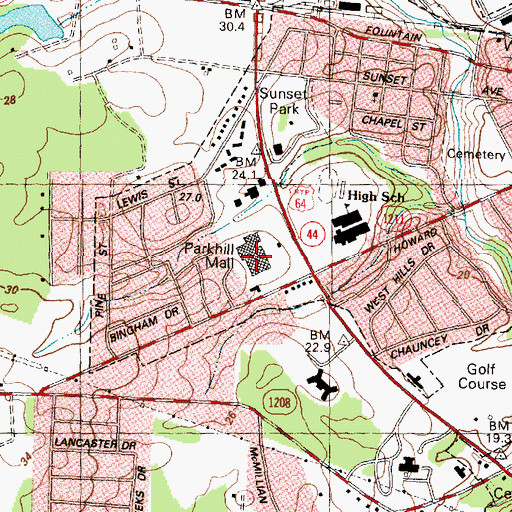 Topographic Map of Parkhill Mall, NC