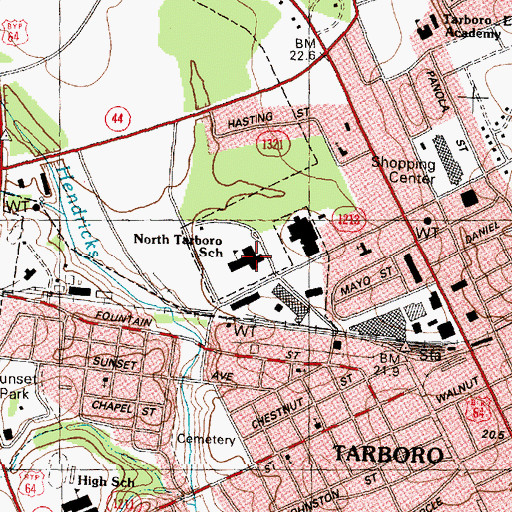 Topographic Map of North Tarboro School, NC
