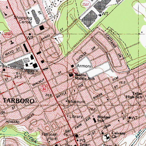 Topographic Map of Martin Middle School, NC