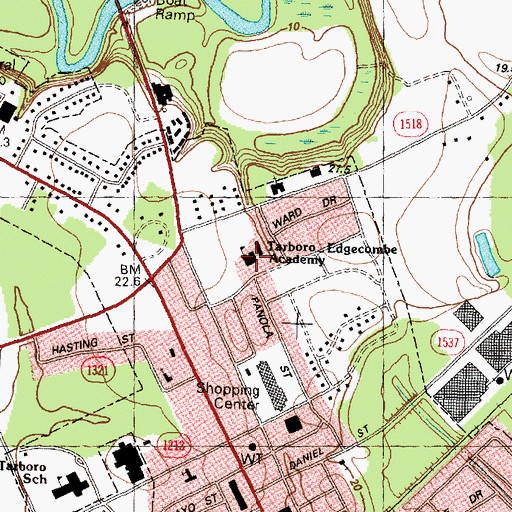 Topographic Map of Tarboro Edgecombe Academy, NC
