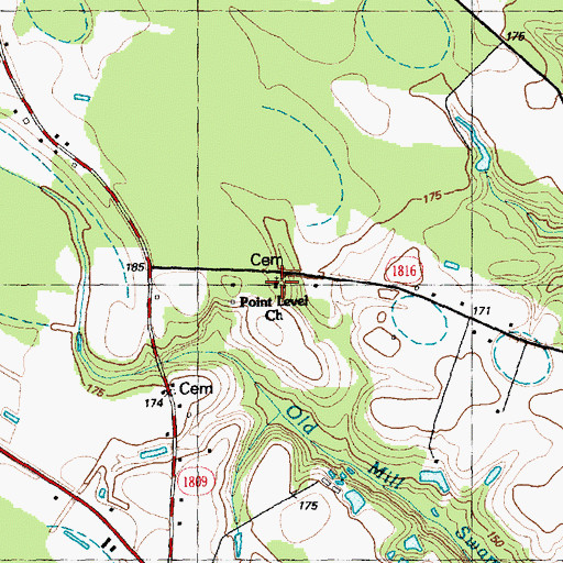 Topographic Map of Point Level Church, NC