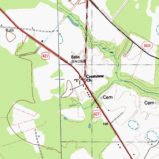 Topographic Map of Crestview Church, NC