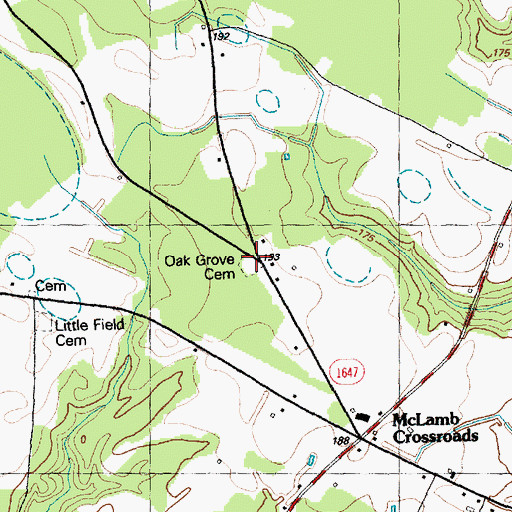 Topographic Map of Oak Grove Cemetery, NC