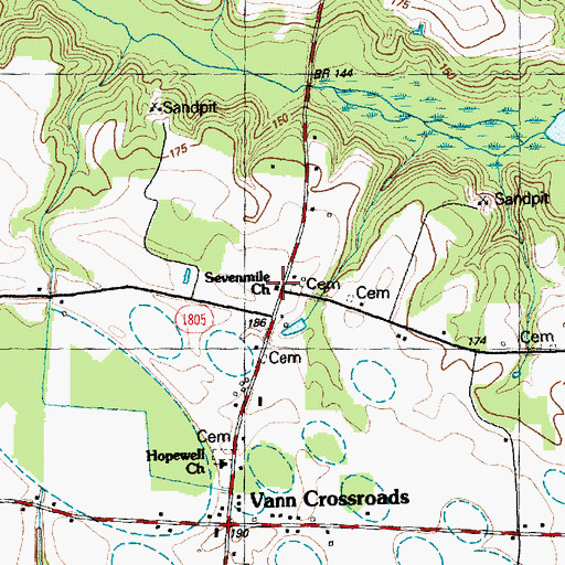 Topographic Map of Sevenmile Church, NC