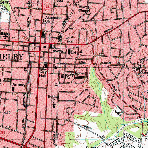 Topographic Map of Roberts Chapel, NC