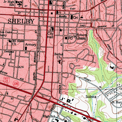 Topographic Map of Bethel Baptist Church, NC