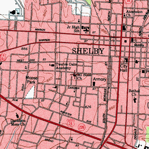 Topographic Map of Mount Sinai Church, NC
