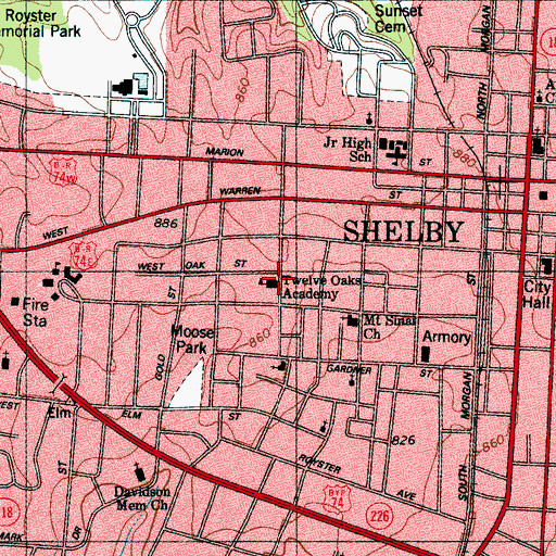 Topographic Map of Twelve Oaks Academy, NC