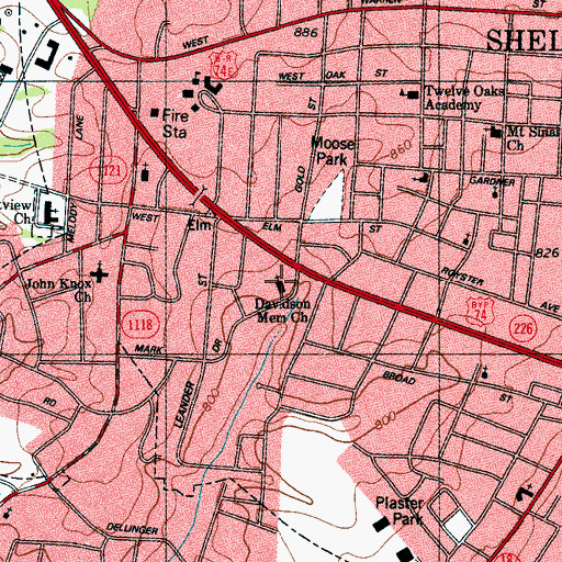 Topographic Map of Davidson Memorial Church, NC