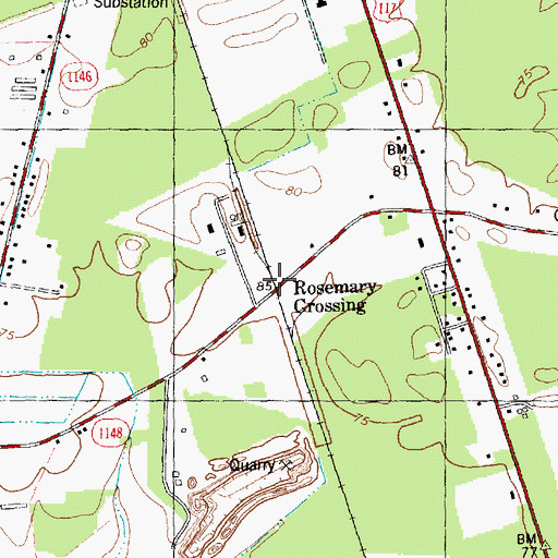 Topographic Map of Rosemary Crossing, NC