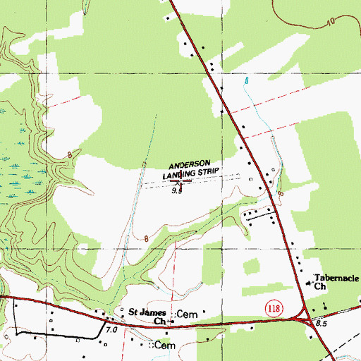 Topographic Map of Anderson Landing Strip (historical), NC