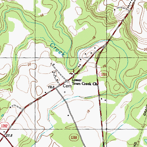 Topographic Map of Lower Town Creek Church, NC