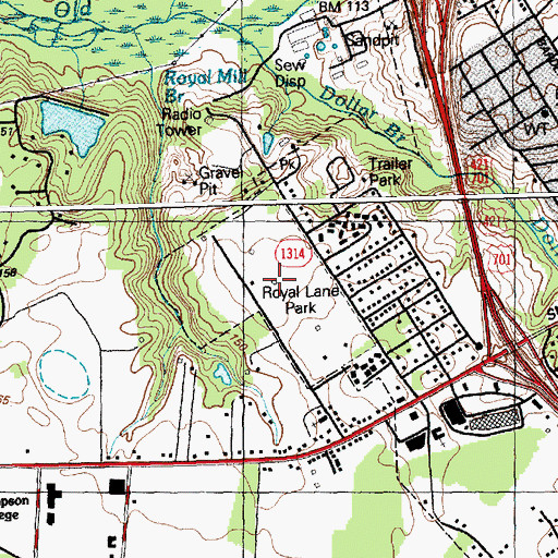 Topographic Map of Royal Lane Park, NC
