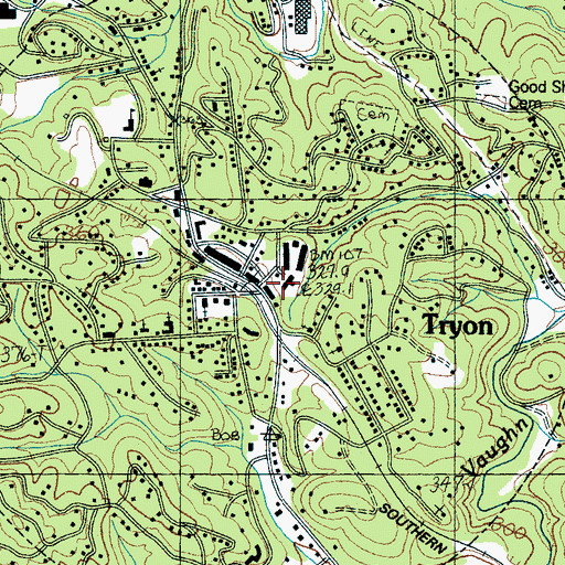 Topographic Map of Tryon Plaza, NC