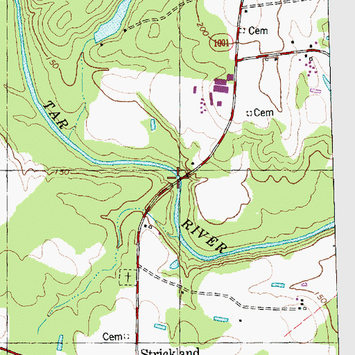 Topographic Map of Stricklands Mill (historical), NC