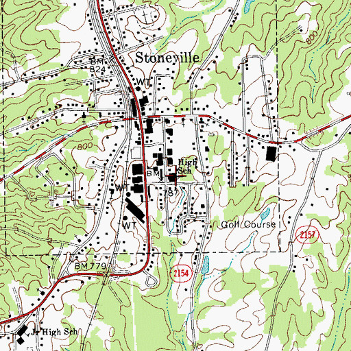 Topographic Map of Stoneville High School, NC