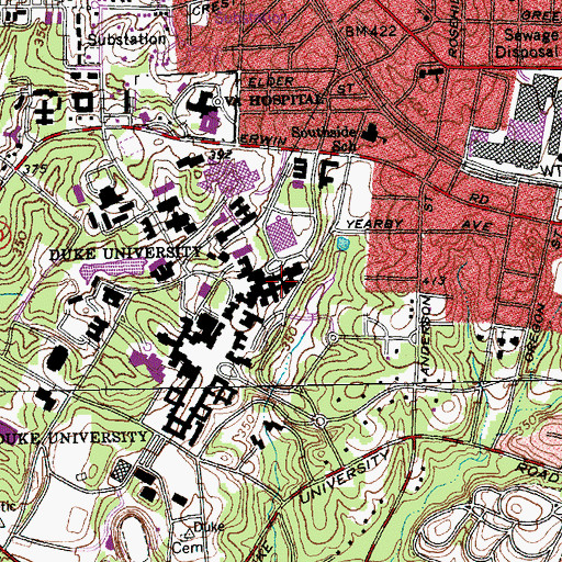Topographic Map of Duke University Medical Center, NC
