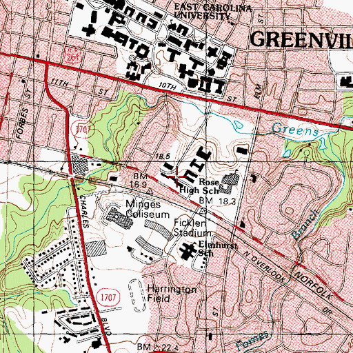 Topographic Map of Belk Residence Hall, NC